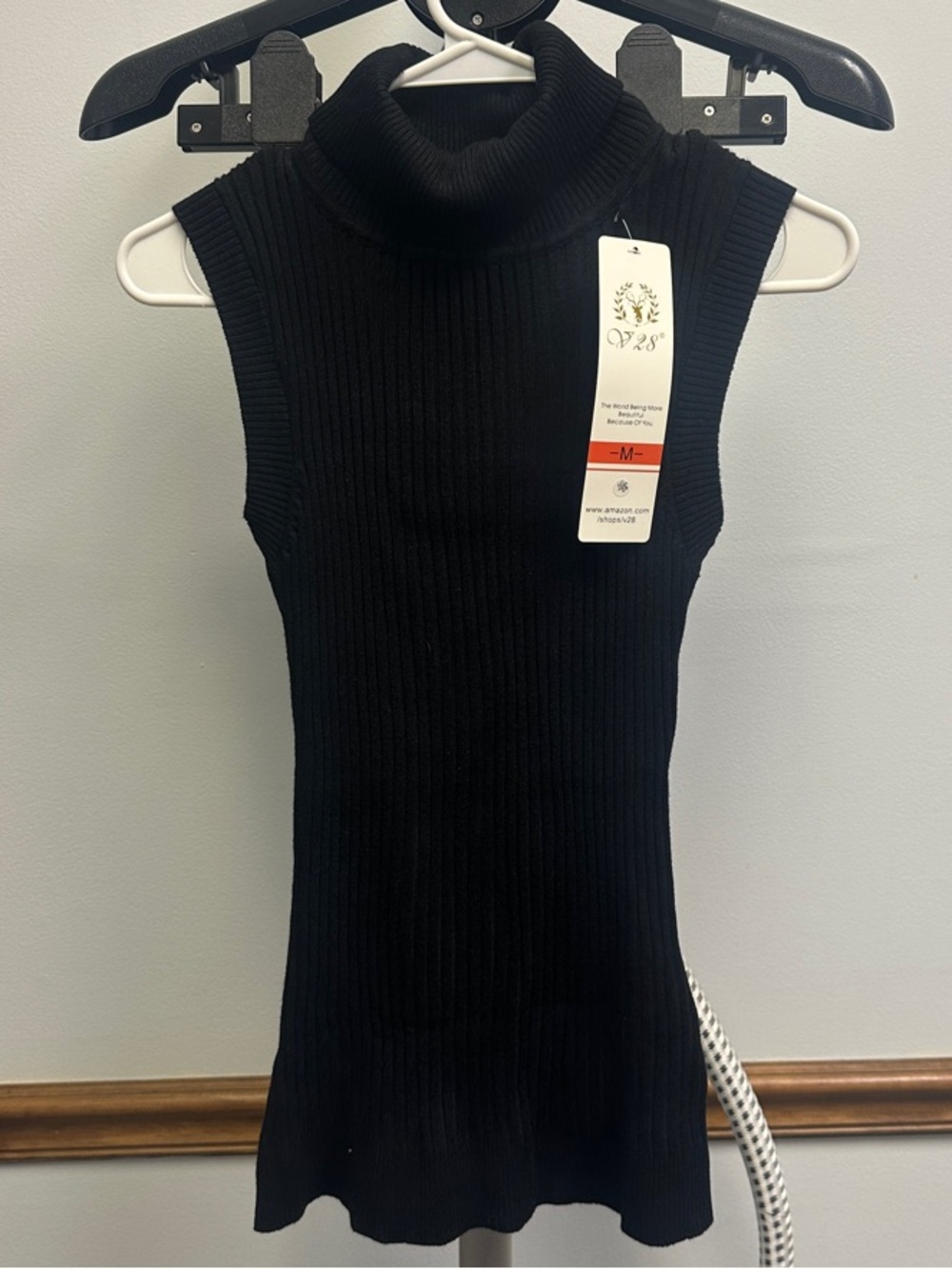 Sleeveless Black Ribbed Turtleneck Top -